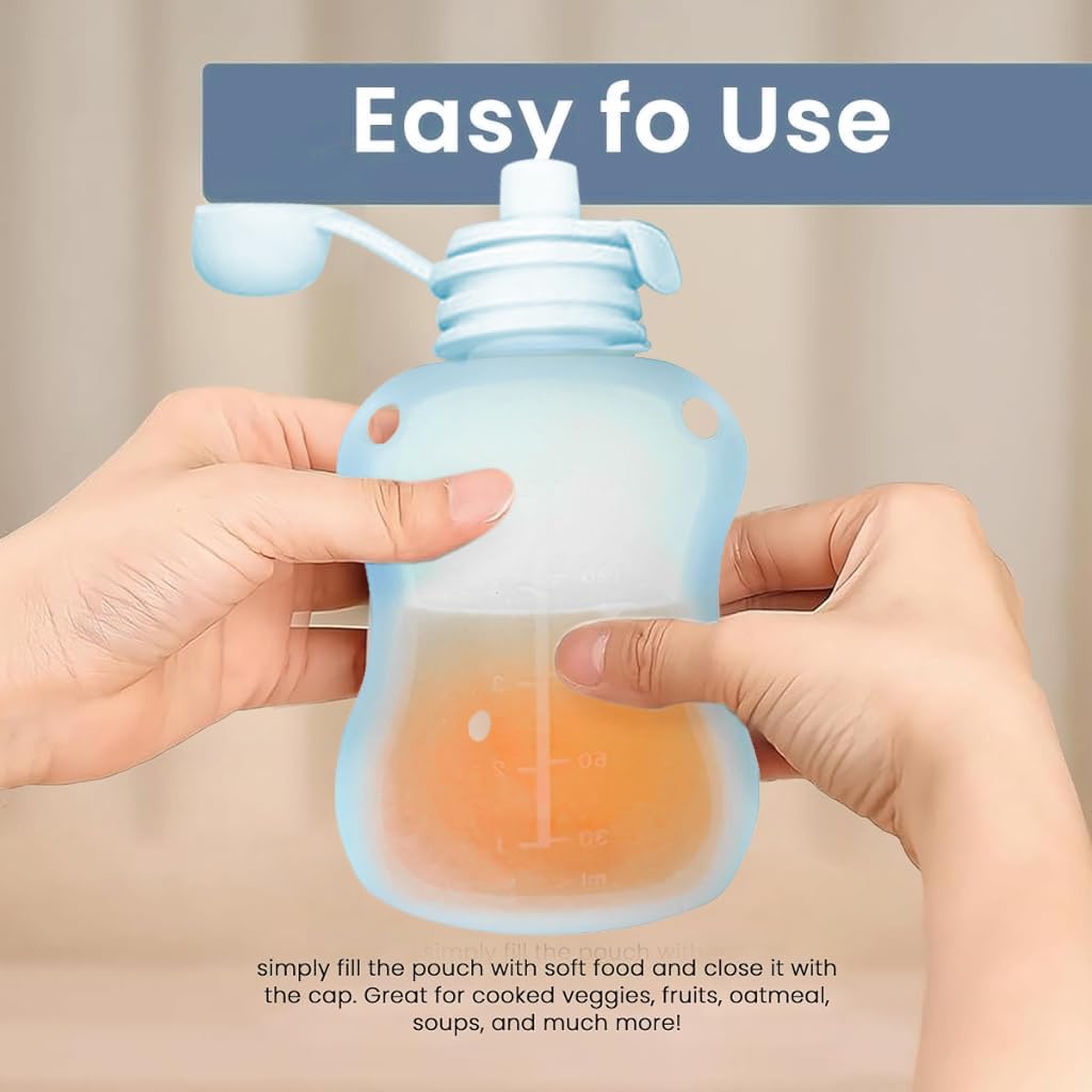 SNOWIE SOFT Reusable Baby Food Pouches 120ml with Spoon for Toddlers | Silicone Green