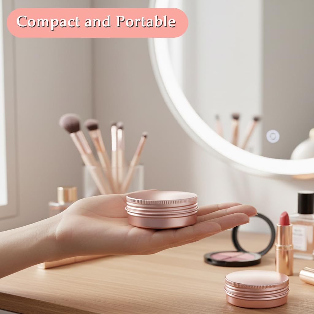 HASTHIP Small Metal Tin Boxes for Storage with Leak Proof Threaded Lids 10pcs 60ml Rose Gold