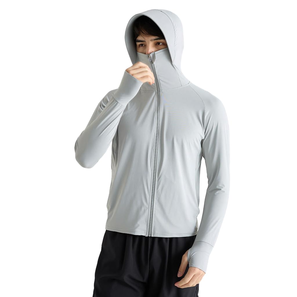 GUSTAVE Men's UPF 50+ Sun Protection Jacket with Full Zip Hood and Pockets for Outdoor Activities