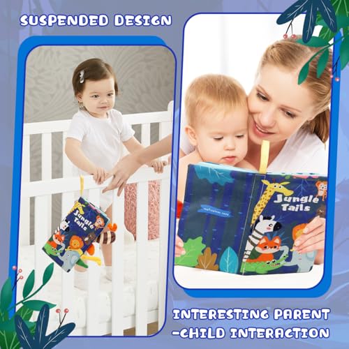 SNOWIE SOFT® Cloth Books for Babies 0 to 3 Years Forest Animal Sensory 6-12 Month with 3D Touch Feel High Contrast Dimensional Tail Built in Rustling Sound Waterproof Baby Toy 2PCS