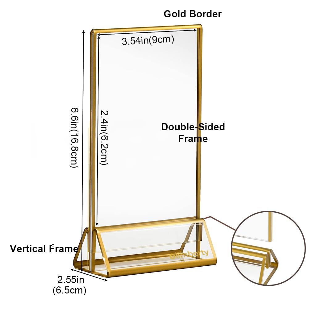 Climberty A6 Acrylic Gold Sign Holders for Table Displays with 4x6 in Frames and Stable Base | Set of 6
