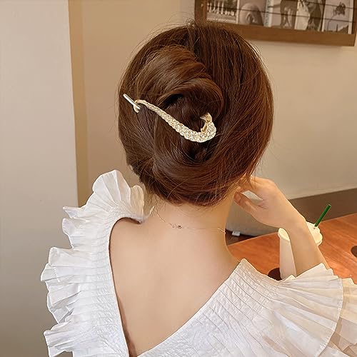 PALAY® 6PCS Hair Bun Accessories for Women Metal Rhinestone Maker French Style Clips Stylish Medium Thick Black Gold Set