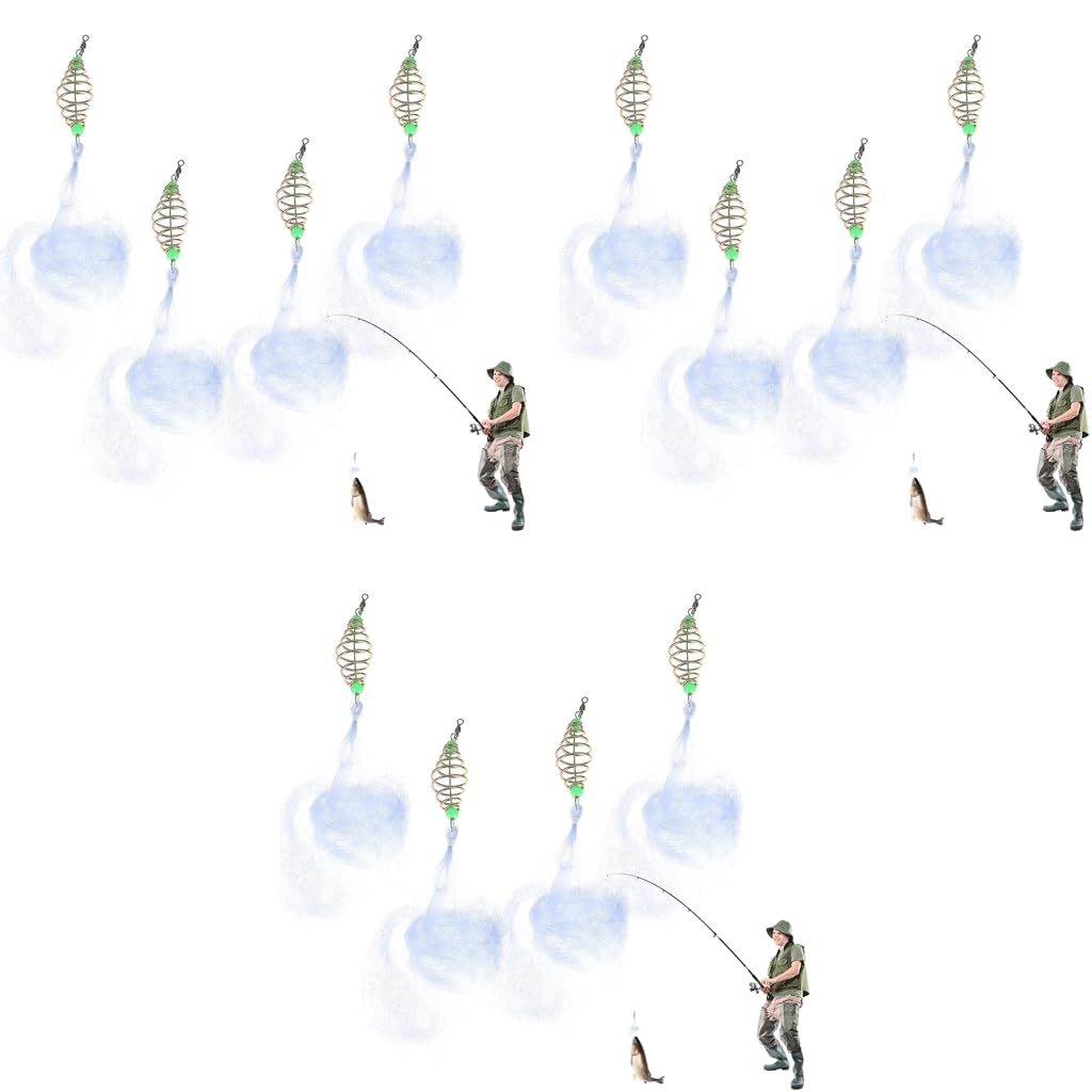 Proberos Spring Feeder Fishing Hook Net Trap with Glow Bait Holder Cage Pack of 4 | Nylon