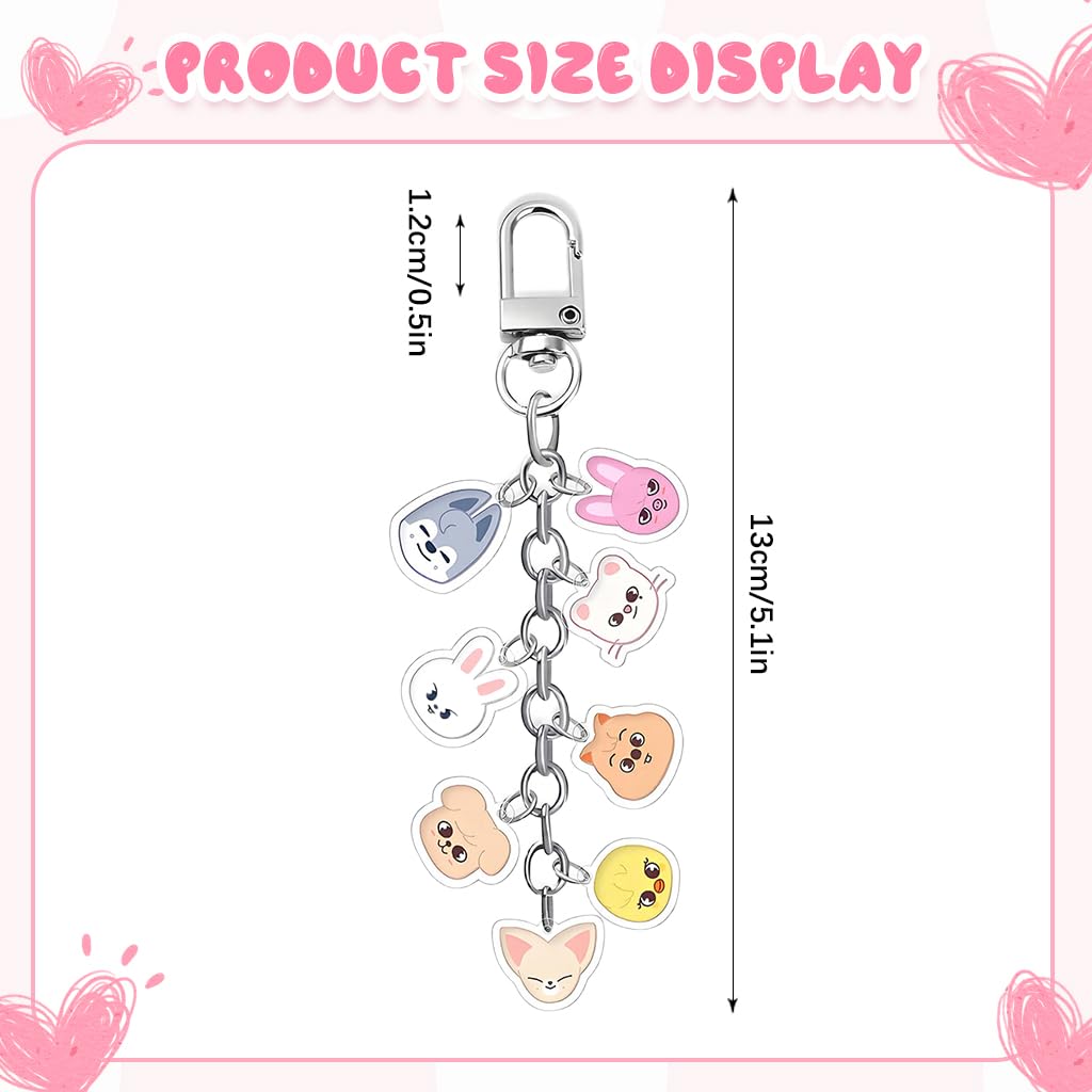 ZORBES Cartoon Keychain for Kids featuring 8 Double Sided Acrylic Charms with Metal Clasp