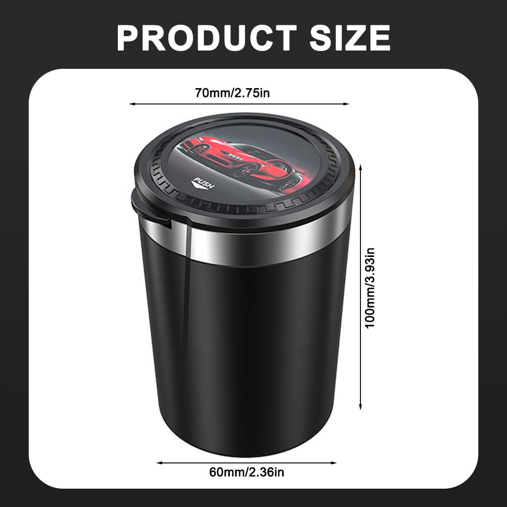 STHIRA Car Ashtray for Vehicle Use with One-Touch Flip Lid and Light | Stainless Steel Liner