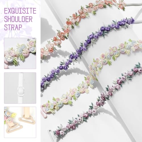SANNIDHI® Bra Straps for Women Fancy Straps for Bra, 2 Pairs Embroidered Floral Bra Straps, 1.8cm Width Stretchy Adjustable Bra Strap Replacement for Off Shoulder Tops Dress Evening Dress 3 PCS
