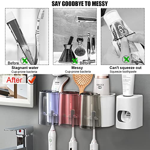 ZIBUYU® Wall Mounted Electric Toothbrush Holders for Bathrooms Wall with Toothpaste Squeezer, Multi Space Saving, Comb (3 Slot)