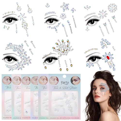 MAYCREATE® Face Gems Rhinestone Face Decoration Jewelry Stickers For Women Girls, Mermaid's Tears Makeup Stickers Artist Temporary Eyes Decor Crystal Face Jewels for Festival, Party, Rave (Red)