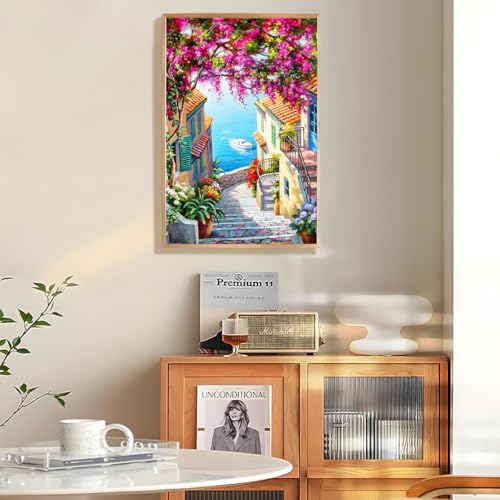 HASTHIP® Paint by Numbers Art Kit Mediterranean Dreamscape Acrylic Oil DIY Canvas Painting Wall Decor Home Gift Craft Kit with Tools Pigments No Frame 16x20 inches 3PCS