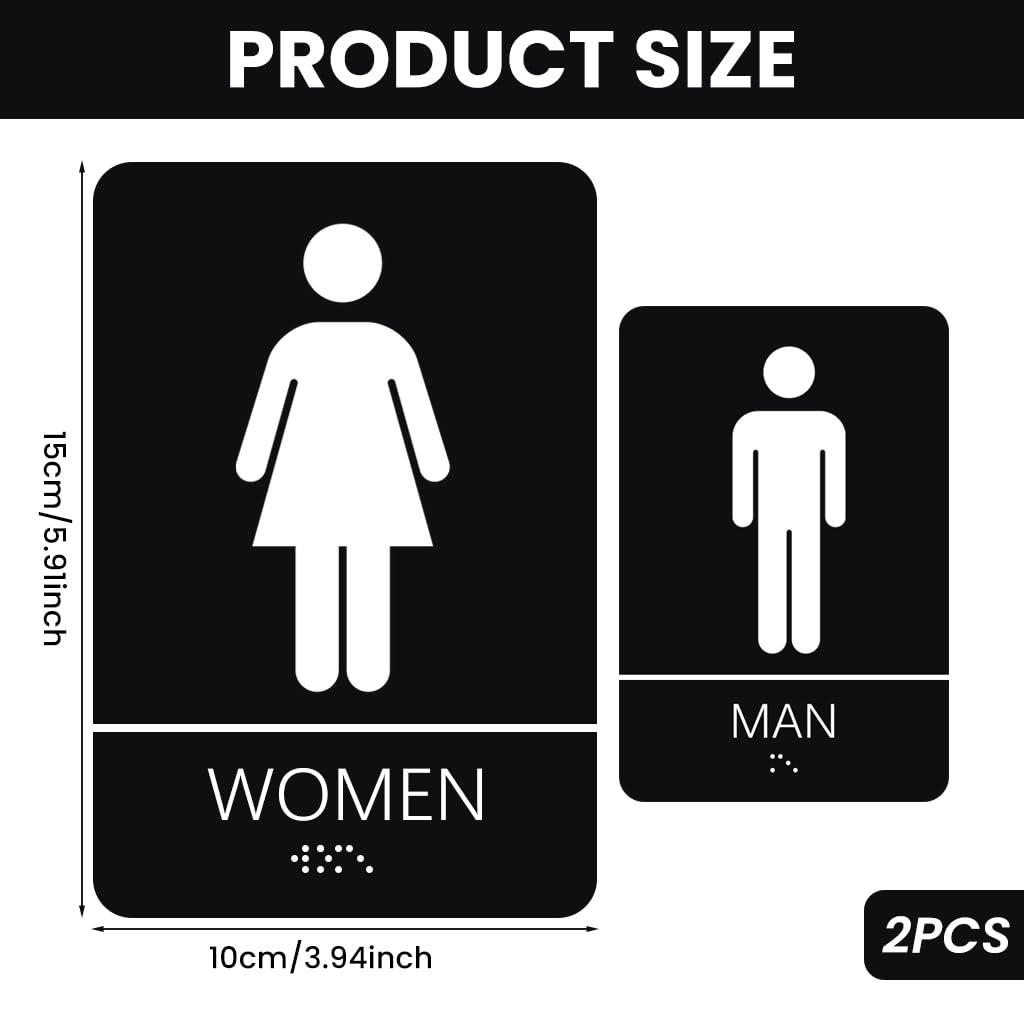 OFIFO Acrylic Washroom Sign Board with Braille for Male and Female Restrooms 10x15cm Pack of 2