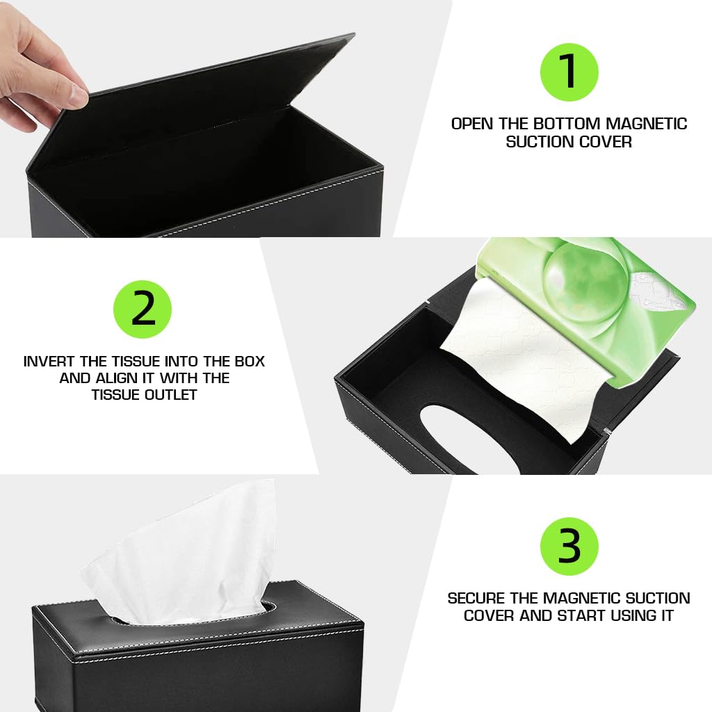 ZIBUYU® Tissue Box Holder, Car Tissue Box Holder, PU Leather Tissue Box Tissue Holder Desk Tissue Paper Holder for Living Room, Bedroom, Office, Car 24x12x9.5cm