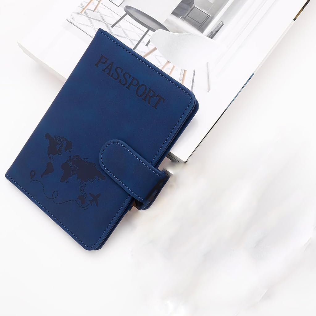 Zibuyu Passport Wallet for Men with Snap Closure featuring PU Leather in Dark Blue | Slim Travel Card Holder and Organizer