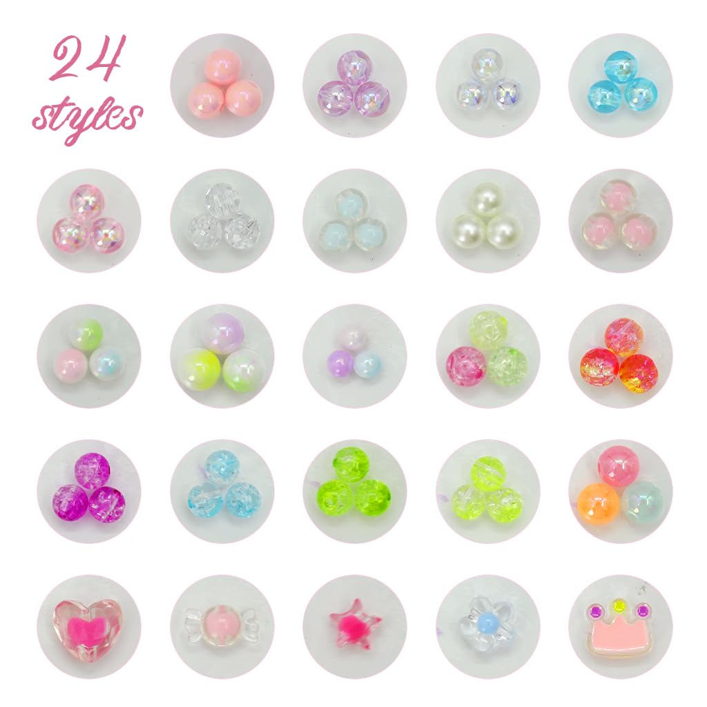 SANNIDHI Beads for Bracelet Making featuring 1080 pcs Acrylic Candy Pearls & Charms for Kids DIY Jewelry | Includes 10 m Elastic Line