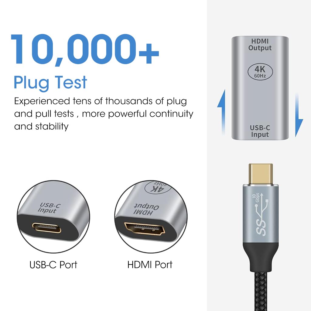 Verilux USB C to HDMI Adapter 4K@60Hz for MacBook and iPad Pro featuring Aluminum Alloy Shell