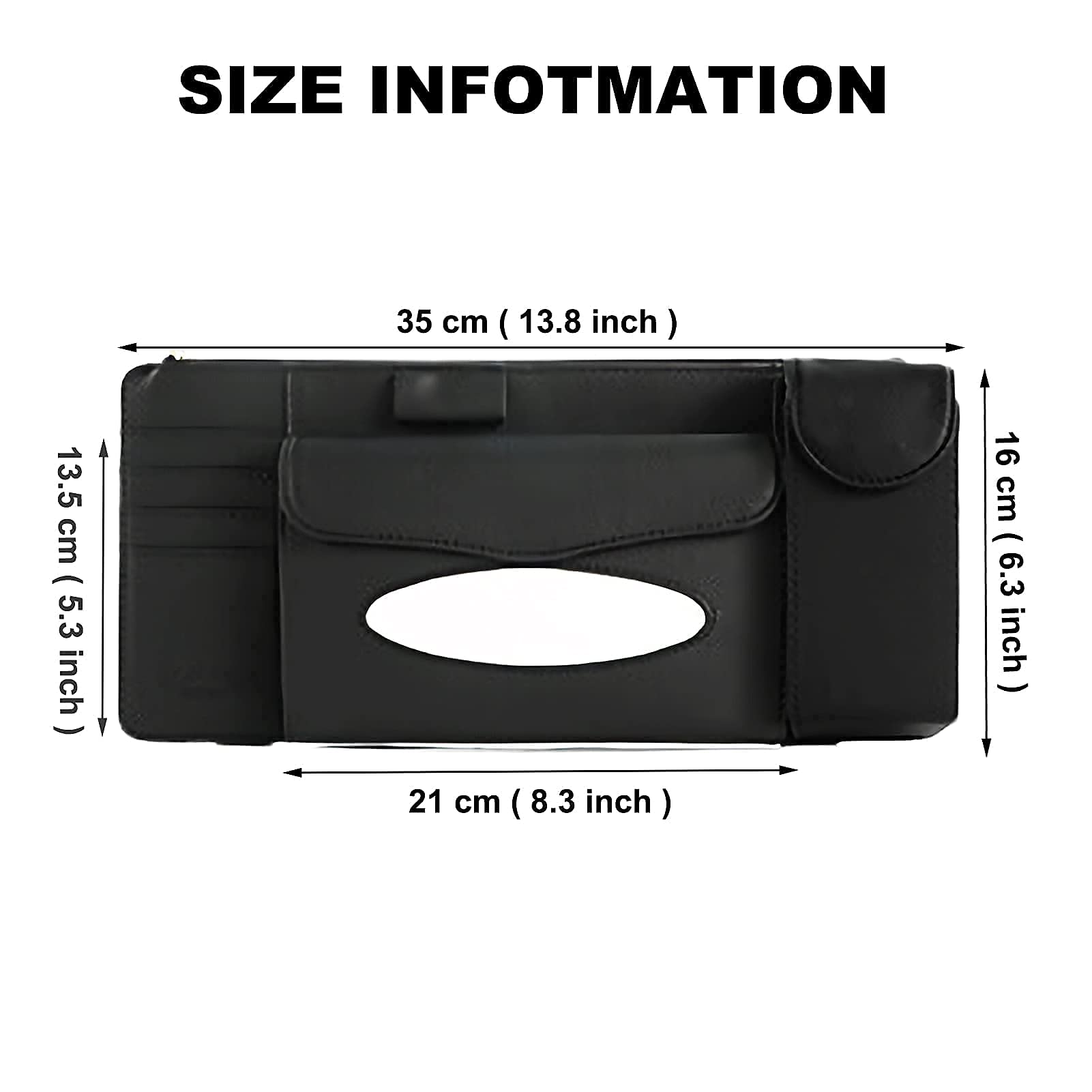 STHIRA Car Sun Visor Organizer for Storage with 35×16 cm Capacity and Dual Elastic Bands | PU Leather Black