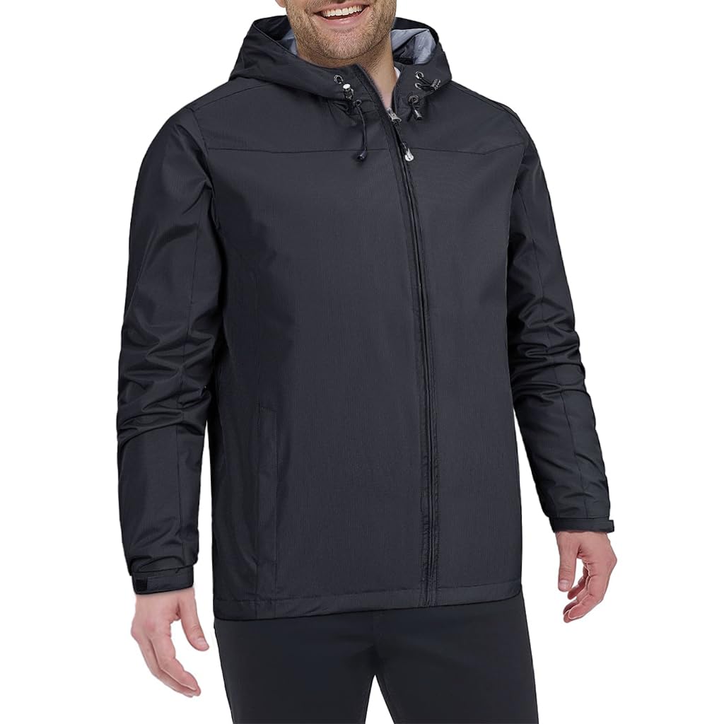 Proberos Outdoor Jacket for Men with Drawstring Hood and Pockets | Lightweight Windproof Polyester Coat Size L