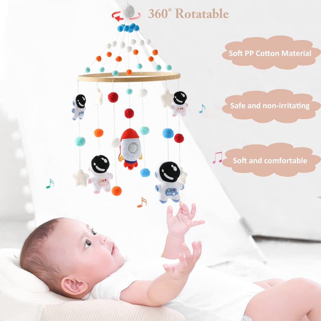 PATPAT Hanging Toys for Babies with Rotatable Spaceman Mobile and Soft Wooden Frame | Fun Crib Toy for Newborns