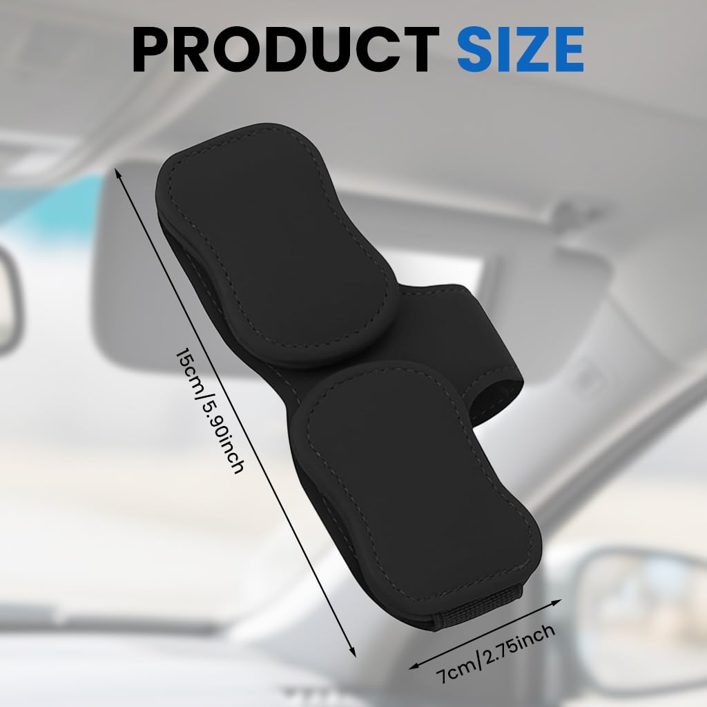 ZIBUYU Sunglass Holder for Car Visor with Dual Magnetic Clip Design and PU Leather Finish | Space-Saving Organizer