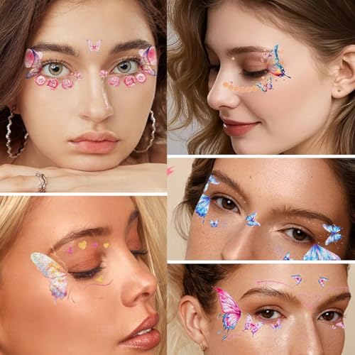 MAYCREATE® Tattoo Sticker Butterfly Colorful Glitter Butterfly Temporary Tattoos for Women Girls Waterproof Mehendi Tattoo Sticker for Eyes, Face, Hands, Body, Make Up