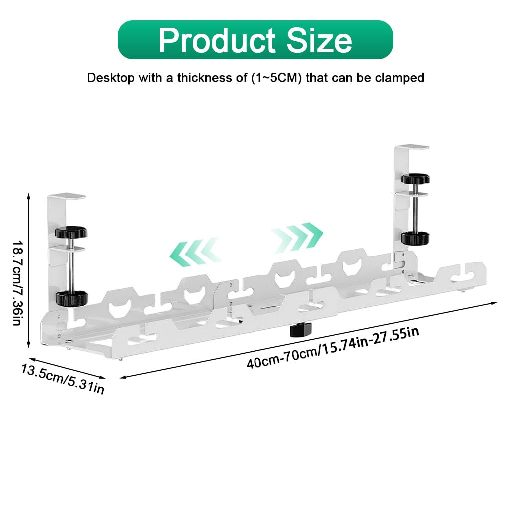 Climberty Cable Management Under Desk for Workspaces with 15.7–29 in Adjustable Length | Screw-Fixing Carbon Steel Organizer