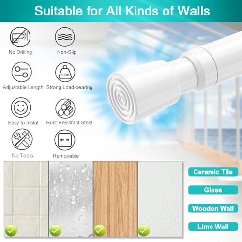 HASTHIP® 1Pack Retractable Curtain Rod with 2 Wall Hook No Drilling Expandable Spring Loaded Tension Adjustable 32.6-59 inches White 3PCS