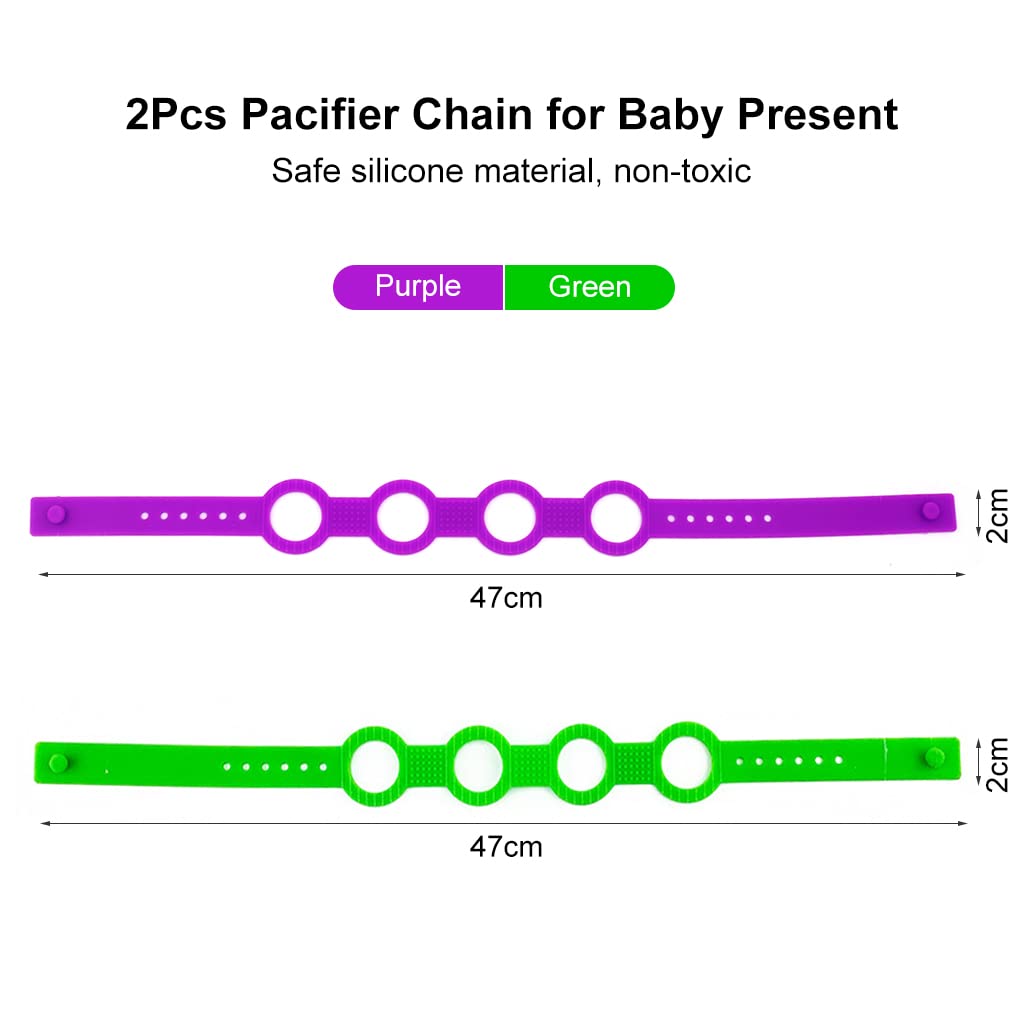 SNOWIE SOFT® 2Pcs Pacifier Chain for Baby Present, Teether Toy Pacifier Anti Lost Clip Teething Toy, Food Grade Silicone Pacifier Clips Suit for Strollers, High Chair, Hanging Baskets, Cribs, Bag