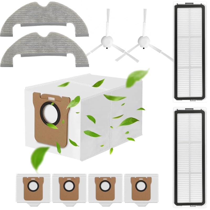HASTHIP® 11pcs Replacement Parts for Mi X10 Robot Vacuum - 5 Large Dust Bags with Auto-Seal, 2 Mop Pads, 2 Side Brushes, 2 Filters - Durable, Accessories for Enhanced Cleaning