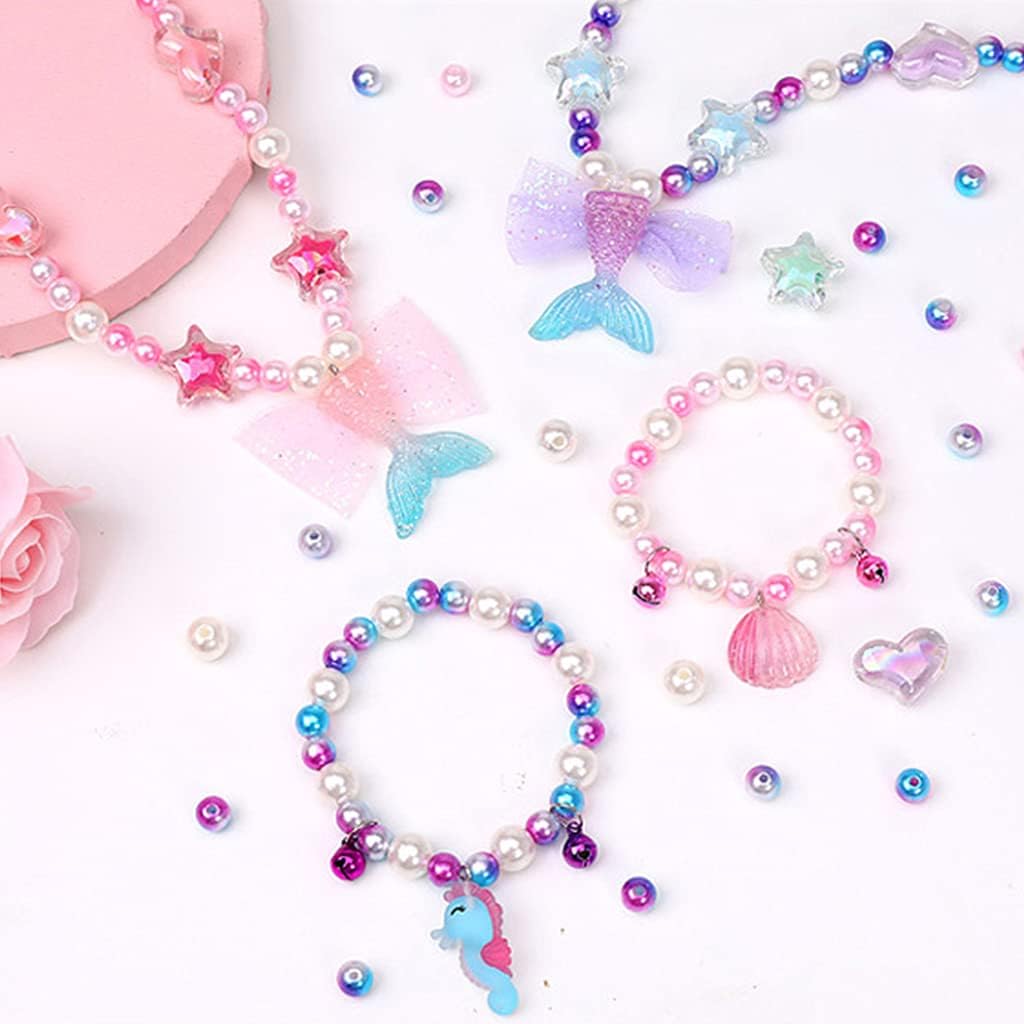 HANNEA â Girls Making Jewelry Set,Fun And Colorful Beads For Jewellery Making,Children'S Self-Made Bracelet,Necklace And Hair Band Ring, Birthday Gift For Children Over Six Years Old (Blue)(Acrylic)