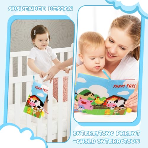 SNOWIE SOFT® Farm Cloth Books for Babies 0 to 3 Years Soft Toys Sensory 6-12 Months with 3D Touch Feel High Contrast Dimensional Tail Early Educational Waterproof Baby 3PCS