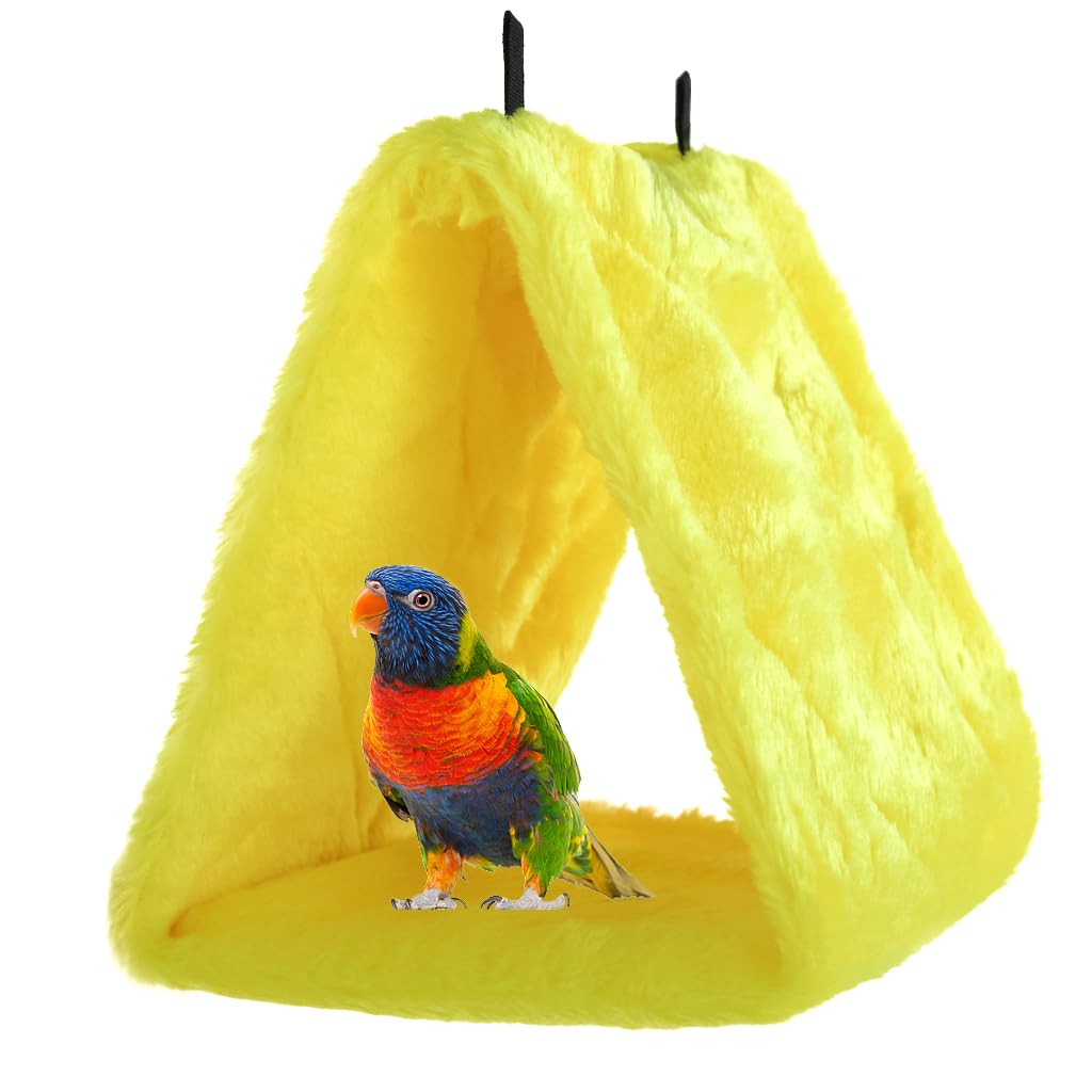 ZIBUYU Parrot Bird Cage Warm Plush Nest 24x15x18 cm with Hanging Rope | Yellow Cozy Hammock