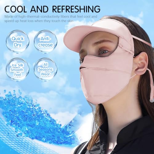 SANNIDHI® Full Face Mask for Women Sun Protection Breathable UPF 50 Plus with Detachable Brim Summer Thin Ice Silk for Teenage Girls Running Hiking Pink 3 PCS