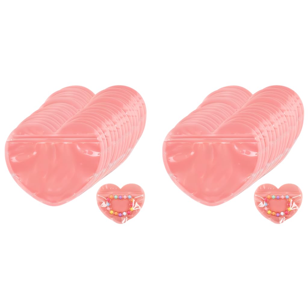 ZIBUYU Ziplock Pouch 200 pcs for Jewelry and DIY Crafts with Reusable Seal 10x10 cm | Pink Heart Design