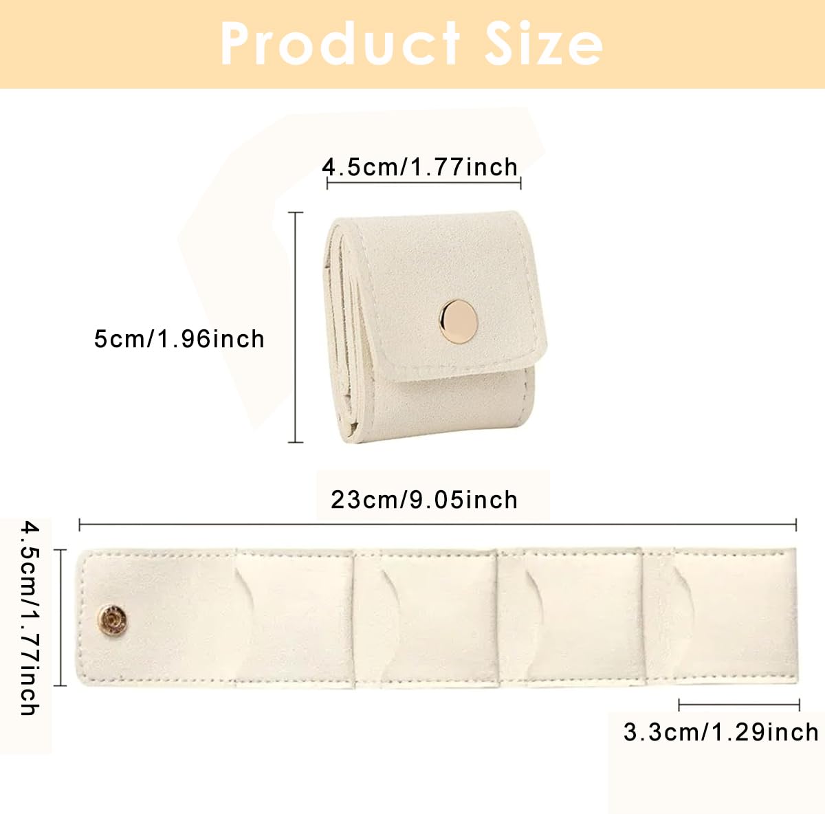 MAYCREATE Jewelry Organizer Pouch for Travel with 4 Compartments and Snap Closure | Beige PU Case