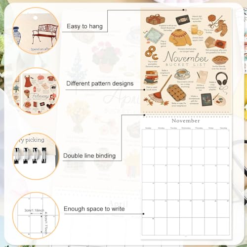 OFIFO® 2025 Bucket List Calendar, Creative 2025 Wish List Calendar Planner with Colorful Scrapbooking Stickers, Coil Binding Wall Hanging Calendar 2025 to-Do List Monthly Calendar