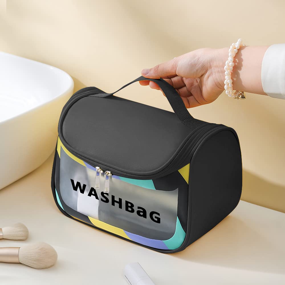MAYCREATE Travel Cosmetic Bag for Home and Trip Use with Dual Zipper 22.5×16.5×15.2cm Waterproof PVC | Black Toiletry Organizer for Women