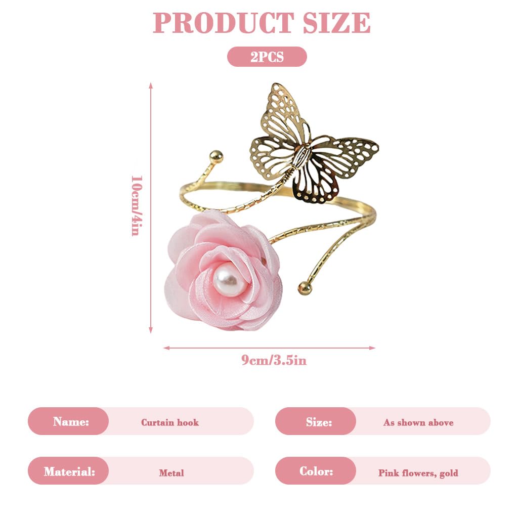 HASTHIP Butterfly Curtain Tiebacks for Living Room and Bedroom with Metal Cut Out Floral Charm Pack of 2