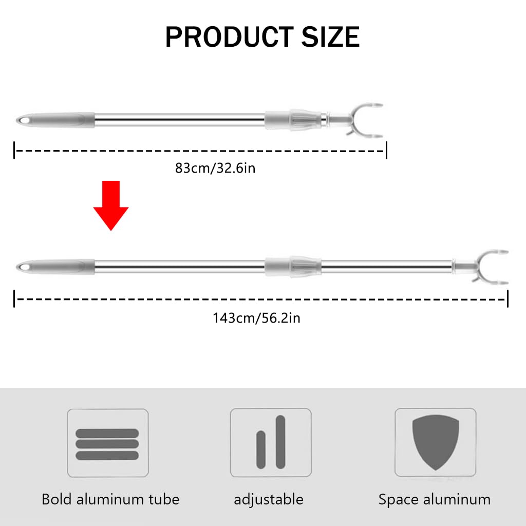 HASTHIP Retractable Clothesline Pole for Indoor and Outdoor Use featuring 32.6 to 56.2 in Telescopic Rod with Zinc Alloy Prongs | 2PCS