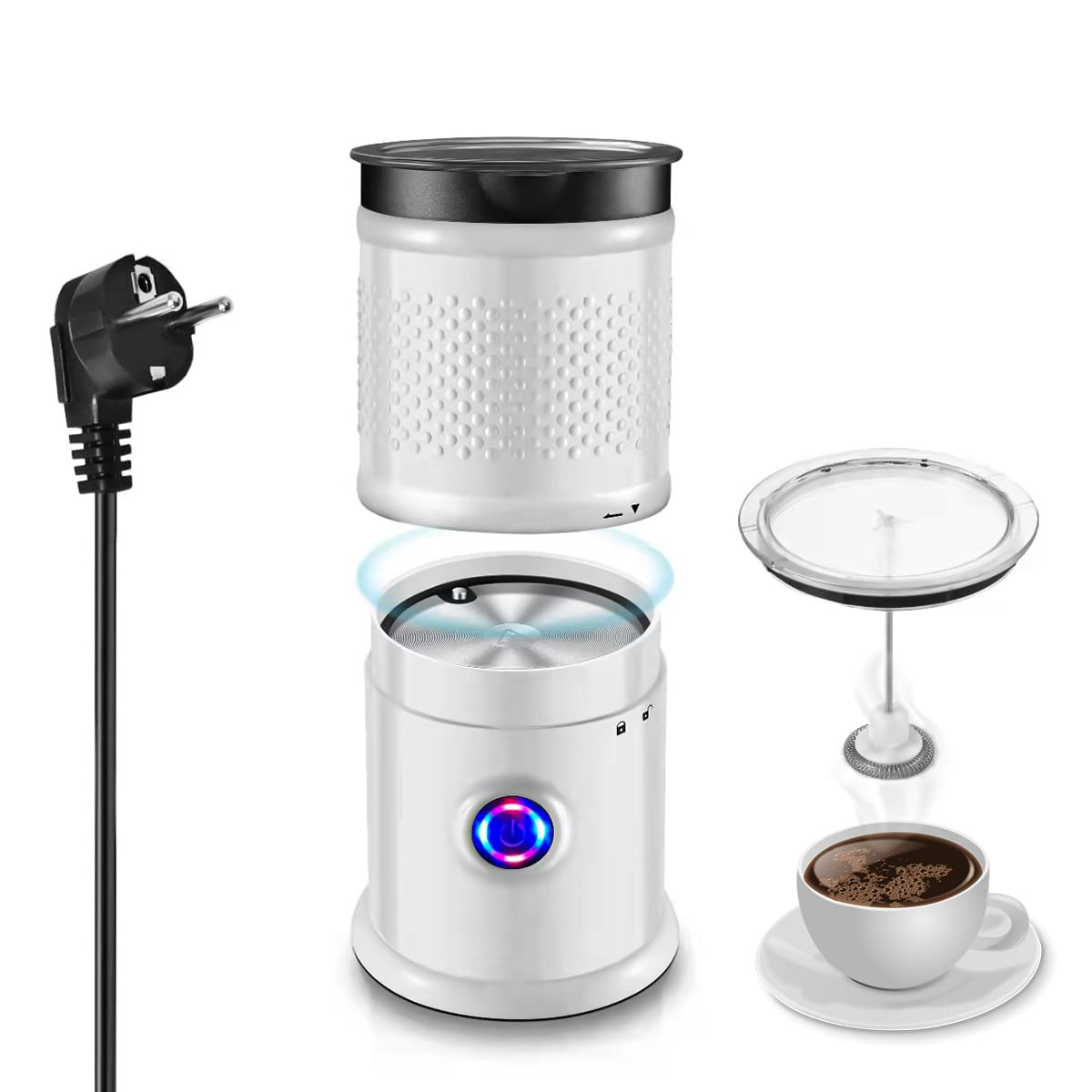 Supvox® Electric Milk Frother for Coffee with Milk Frothing Pitchers 300ML 4 in 1 Coffee Machine with Electric Foam Maker 450W Automatic Milk Shaker Mixer Machine Frothing Milk Heater Foamer