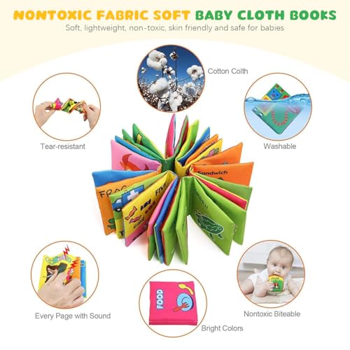 SNOWIE SOFT® 12PCS Soft Toys Books for 0 to 6 Month Baby Cloth Fit 6 to 12 Month Non-Toxic Early Educational Toy Built in Squeaky Waterproof for Toddler Shower Gift
