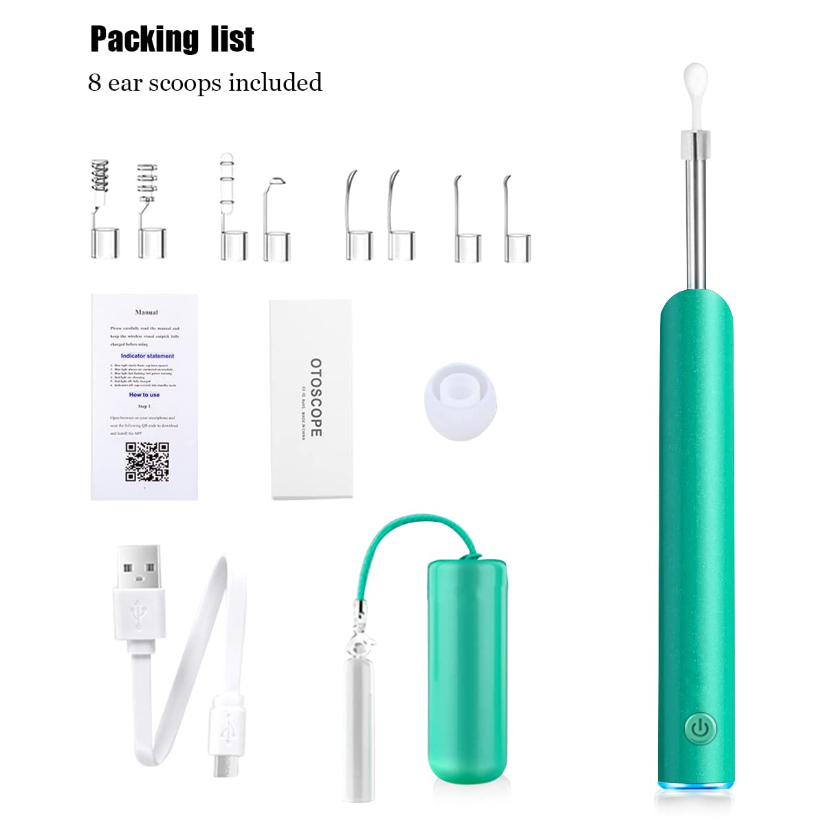 HANNEA  Ear Wax Remover Tool Kit Camera 9 Pcs Ear Cleaner Tool Wireless HD 1080P 3.9mm Ear Wax Cleaner Machine with 6 Led Light 330 mAh EarCameraforCleaning Spade Ear Cleaner Camera for IOS & Android