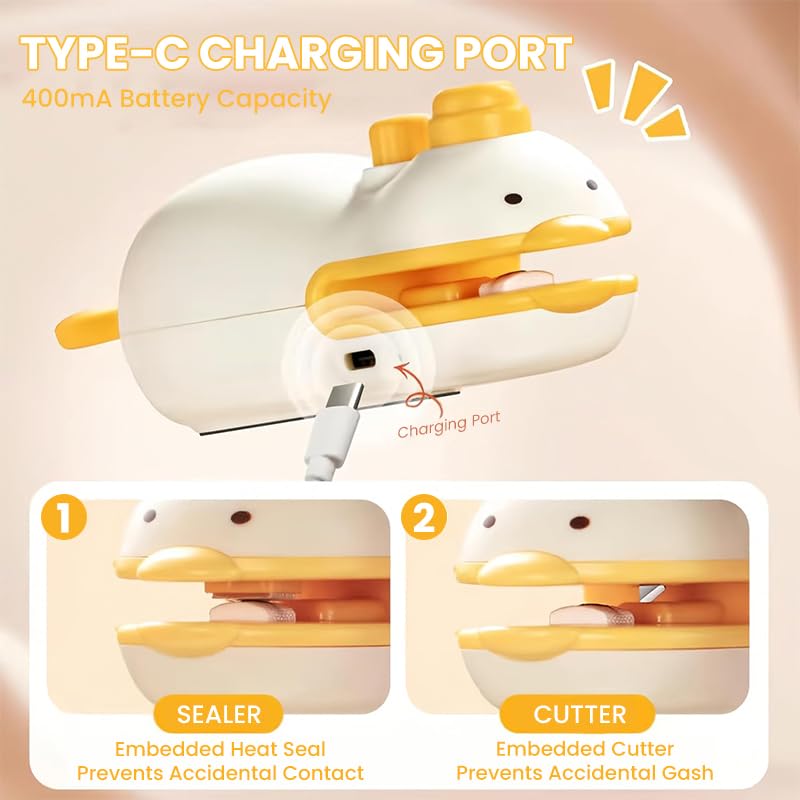 Supvox Sealing Machine for Food Packets with Cute Duck Design and Rechargeable Mini Sealer