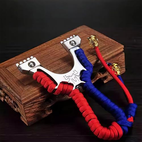 Optifit® Aluminum Alloy Slingshot with Embossed Pattern, Anti-Slip Rope-Wrapped Handle, Flat Rubber Band, for Outdoor Shooting and Aiming Training