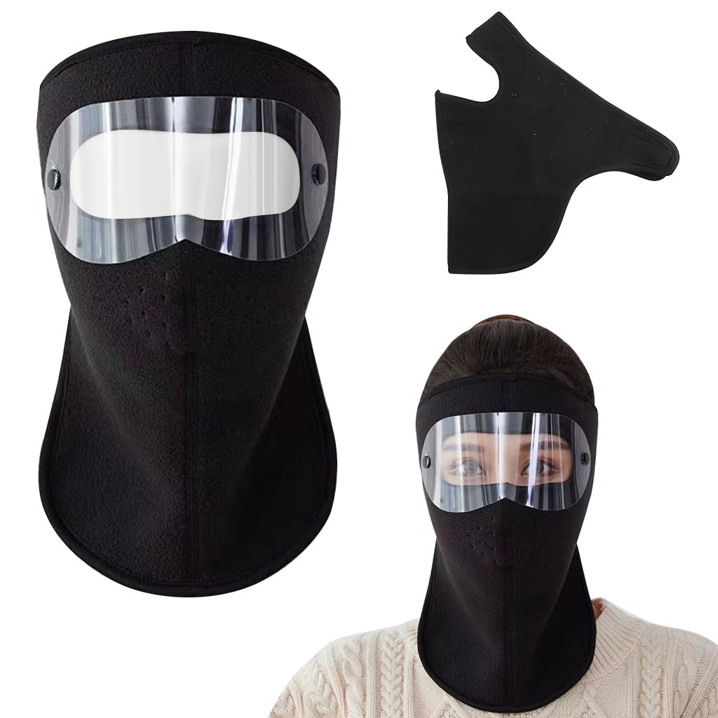 Proberos Face Mask for Bikers with Detachable HD Eye Shield and Thermal Fleece | Black