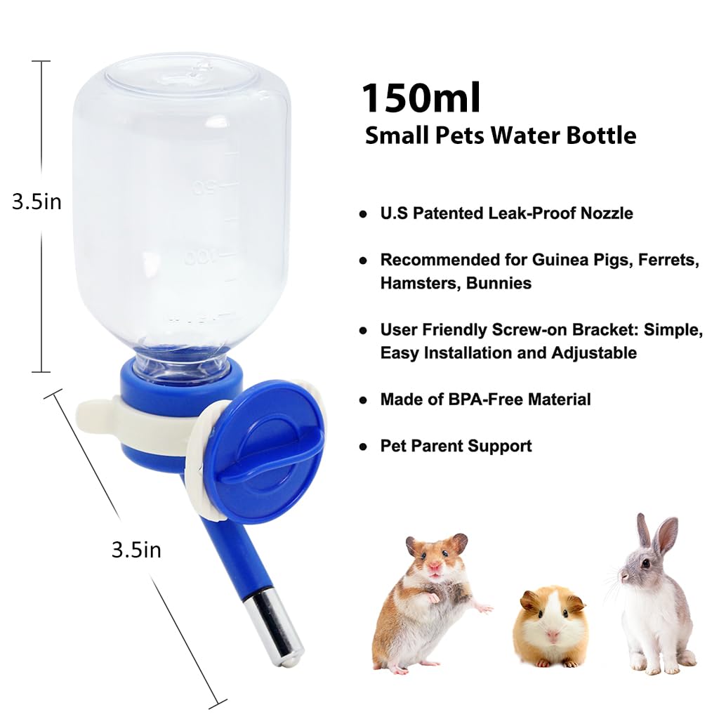 Qpets Small Pets Water Bottle for Cages with 150ml Capacity and Long Nozzle | No Drip Design