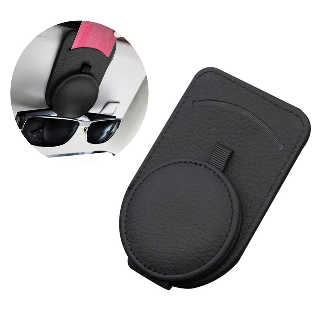 STHIRA® Clip On Sunglasses Holder for Sun Visor Magnet Sunglasses Holder for Sun Visor PU Leather Sunglass Holder with Card Slot Car Accessory