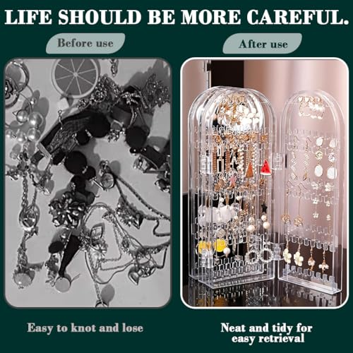 HASTHIP® Earrings Display Stand 4-Panel Desk Earrings Ear Studs Storage Rack, Fashion Clear Mini Folding Screen Design Dresser Ear Jewelry Organizer