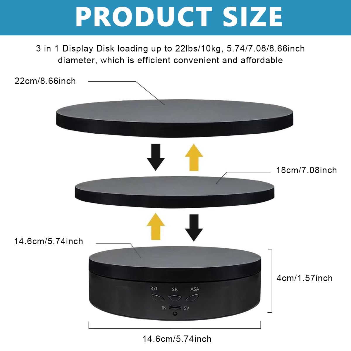 Supvox Rotating Display Stand for Jewellery and Product Photography with 3 Speeds | 5.9 7.08 8.66 in Interchangeable Covers