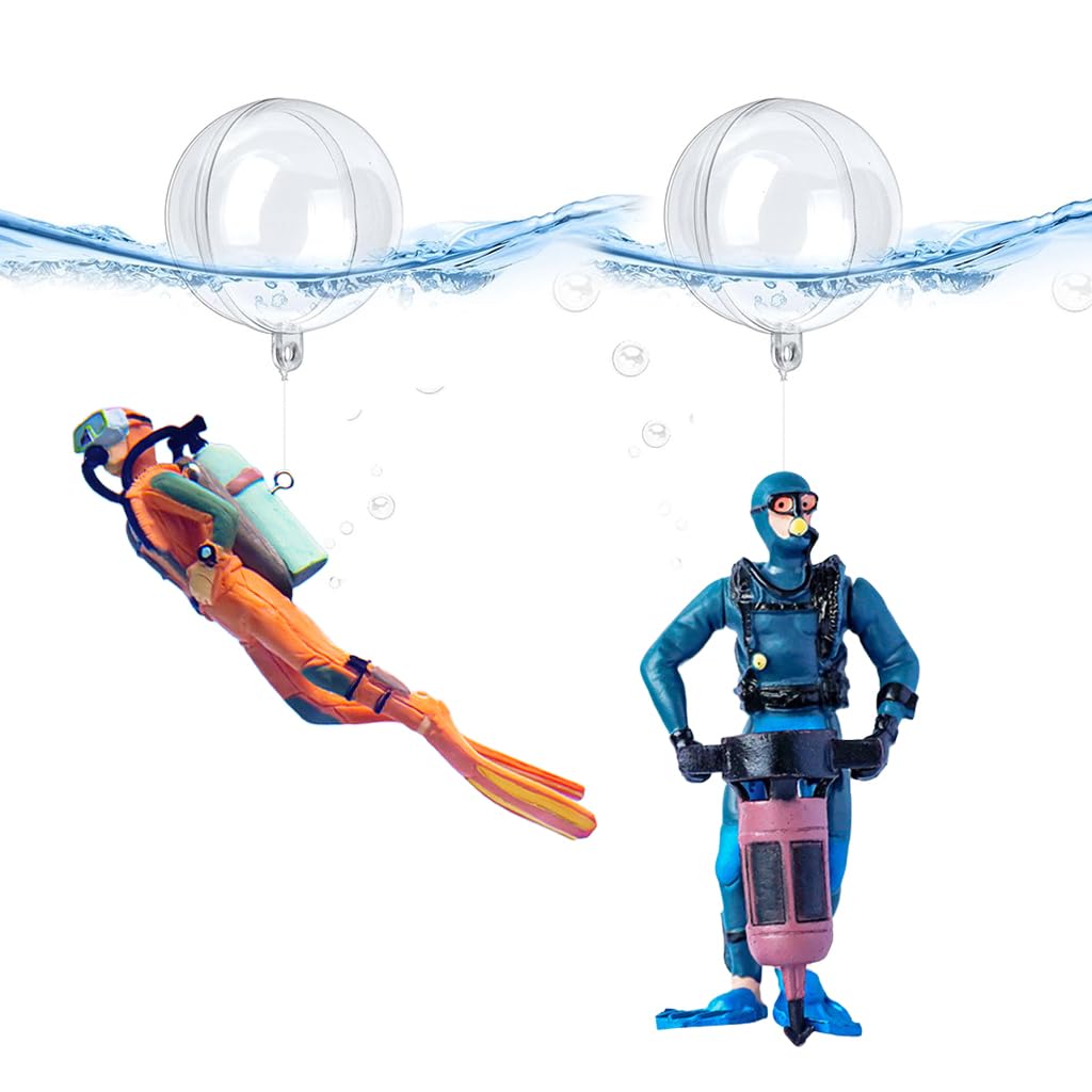 Qpets Fish Tank Floating Ornaments for Aquarium with 4.8 in Diver Figurines and Floating Ball | Blue and Orange Set