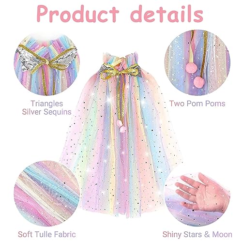PATPAT® 7Pcs Princess Cape Set Girls Cloak With Tiara Princess Crown,Wand,Necklace,Ring,Earrings,Princess Costumes Dress Up For Girls Fancy Dress Birthday,Party,Halloween Costume,Christmas,Multicolor
