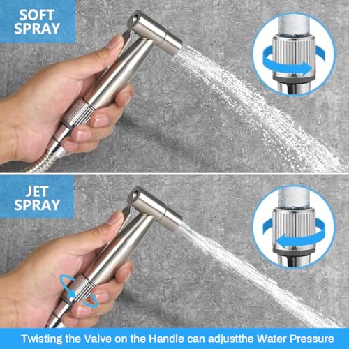 HASTHIP® Toilet Spray Gun Pressurized Handheld Sprayer Bidet Hose Stainless Steel Rinser No Drill Universal G1/2 Spray for Installation Kit 4ft Soft Hose 2PCS